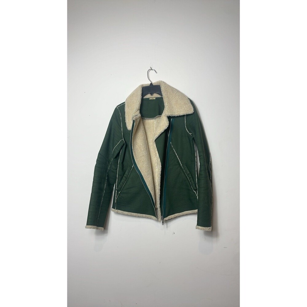 REBECCA MINKOFF Quinn Green Faux Shearling Moto Bomber Jacket NWOT - Picture 7 of 7